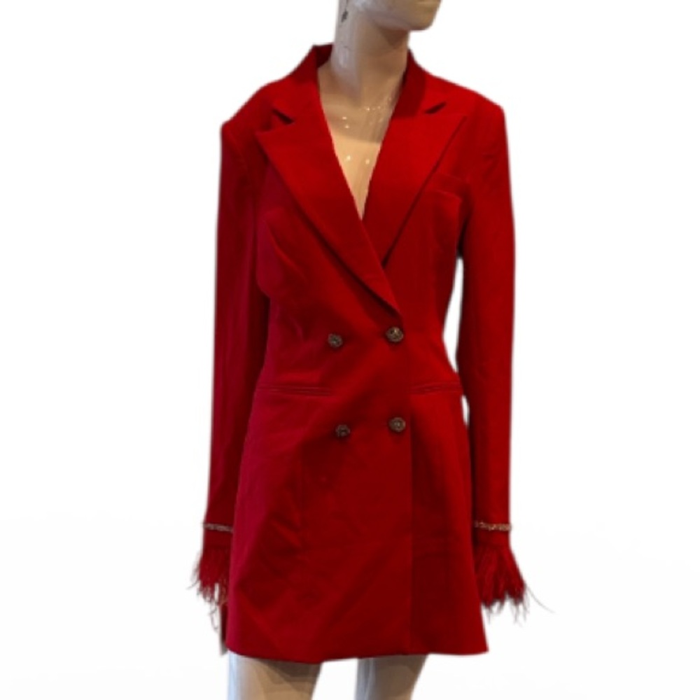 Miss Circle Quilla Red Backless Feather Crystal Sleeve Blazer Dress Size NWT - Picture 6 of 15